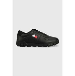 Kožené tenisky Tommy Jeans Retro Leather Cupsole Tjm Ess čierna farba