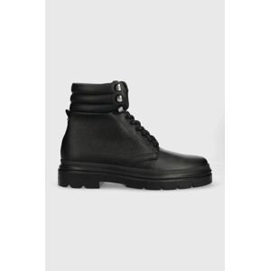 Kožené členkové topánky Calvin Klein Combat Boot Mono pánske, čierna farba
