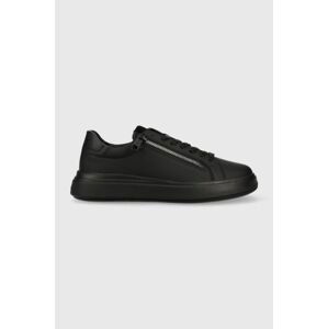 Kožené tenisky Calvin Klein Low Top Lace Up Zip čierna farba