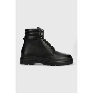 Kožené členkové topánky Calvin Klein Combat Boot Pb Lth pánske, čierna farba