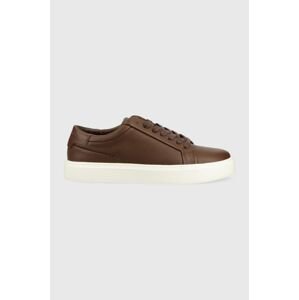 Kožené tenisky Calvin Klein Low Top Lace Up Lth hnedá farba