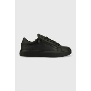 Kožené tenisky Calvin Klein Low Top Lace Up W/zip Mono , čierna farba