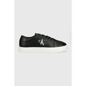 Kožené tenisky Calvin Klein Jeans Classic Cupsole Laceup Low čierna farba