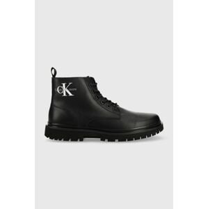 Kožená obuv Calvin Klein Jeans Lug Mid Laceup Boot pánske, čierna farba