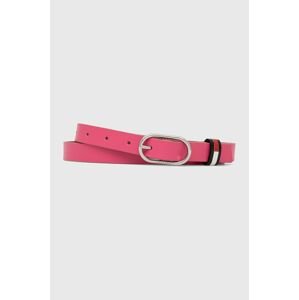 Kožený opasok Tommy Jeans Oval 2.0 Belt dámsky, ružová farba