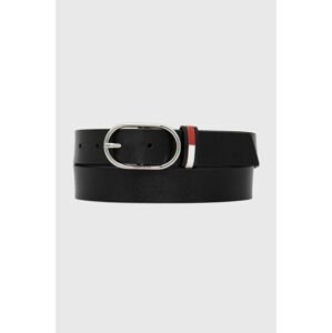 Kožený opasok Tommy Jeans Oval 3.0 Belt dámsky, čierna farba