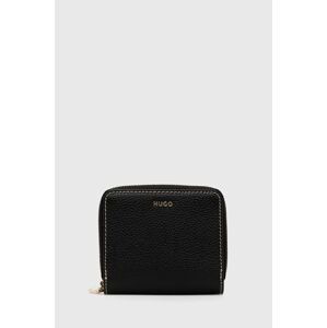 Kožená peňaženka HUGO dámsky, čierna farba