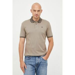 Bavlnené polo tričko Emporio Armani béžová farba, jednofarebné