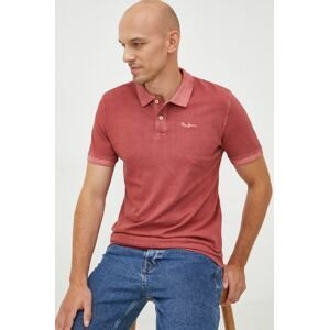 Bavlnené polo tričko Pepe Jeans červená farba, jednofarebné