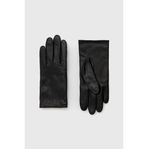 Kožené rukavice HUGO dámske, čierna farba
