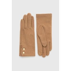 Vlnené rukavice Lauren Ralph Lauren dámske, hnedá farba
