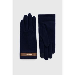 Vlnené rukavice Lauren Ralph Lauren dámske, tmavomodrá farba