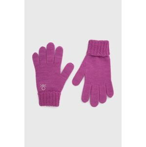 Detské rukavice s prímesou vlny United Colors of Benetton fialová farba