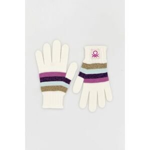 Detské rukavice s prímesou vlny United Colors of Benetton biela farba