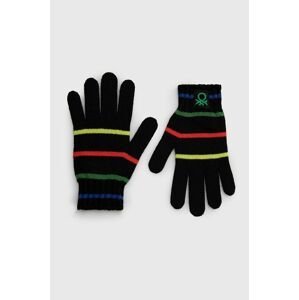 Detské rukavice s prímesou vlny United Colors of Benetton čierna farba