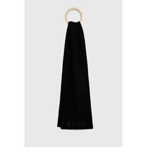 Vlnený šál BOSS Lyaran čierna farba, jednofarebný