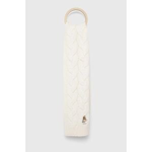 Vlnený šál Polo Ralph Lauren biela farba, jednofarebný