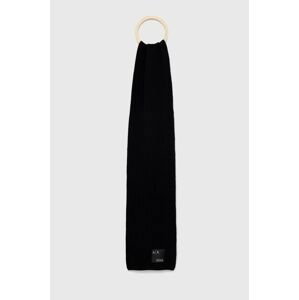 Vlnený šál Armani Exchange čierna farba, jednofarebný