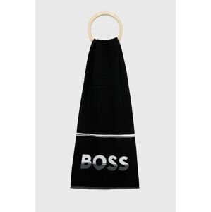 Vlnený šál BOSS Boss Athleisure čierna farba, vzorovaný