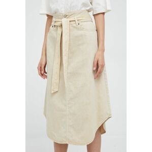 Bavlnená sukňa Lauren Ralph Lauren béžová farba, midi, áčkový strih