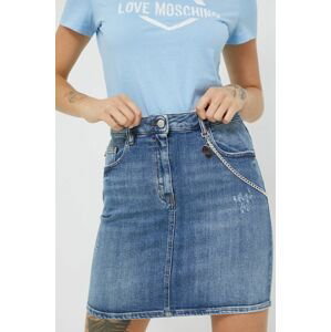 Rifľová sukňa Love Moschino tmavomodrá farba, mini, rovný strih
