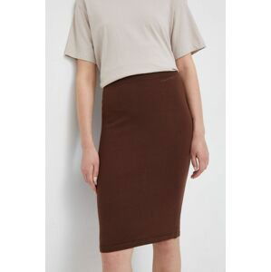 Vlnená sukňa Calvin Klein hnedá farba, midi, puzdrová
