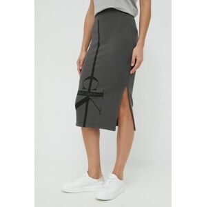 Bavlnená sukňa Calvin Klein Jeans šedá farba, midi, rovný strih