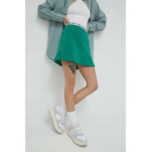 Sukňa Tommy Jeans zelená farba, mini, áčkový strih