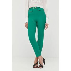 Nohavice Elisabetta Franchi dámske, zelená farba, cigaretový strih, vysoký pás