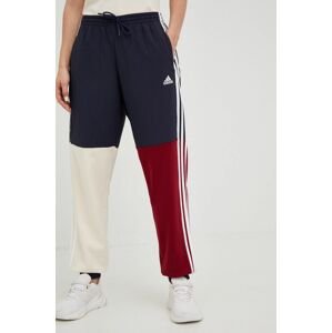 Tepláky adidas Essentials dámske, tmavomodrá farba, vzorované