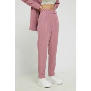 Nohavice Vero Moda dámske, ružová farba, rovné, vysoký pás