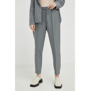 Nohavice Bruuns Bazaar dámske, šedá farba, priliehavé, vysoký pás