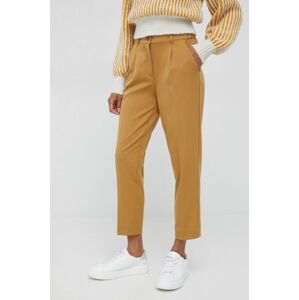 Nohavice Sisley dámske, hnedá farba, rovné, vysoký pás