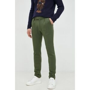 Nohavice Polo Ralph Lauren pánske, zelená farba, priliehavé