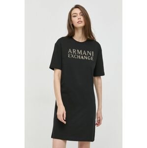 Bavlnené šaty Armani Exchange čierna farba, mini, oversize