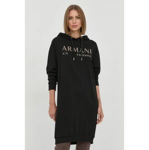 Bavlnené šaty Armani Exchange čierna farba, mini, rovný strih