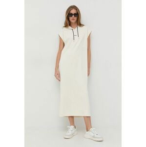 Bavlnené šaty BOSS biela farba, maxi, oversize