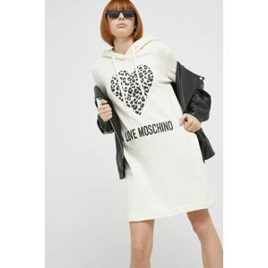 Bavlnené šaty Love Moschino béžová farba, mini, rovný strih