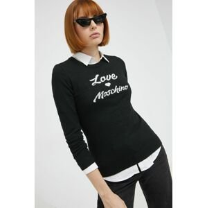 Vlnený sveter Love Moschino dámsky, čierna farba, tenký,