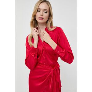 Šaty Guess červená farba, mini, rovný strih