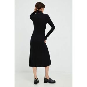 Šaty Tommy Hilfiger čierna farba, midi, áčkový strih