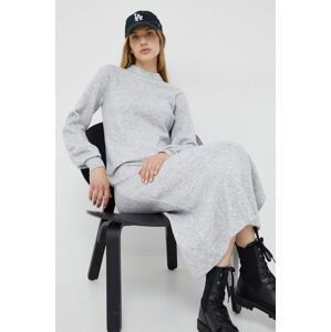 Šaty s prímesou vlny Calvin Klein Jeans šedá farba, maxi, rovný strih