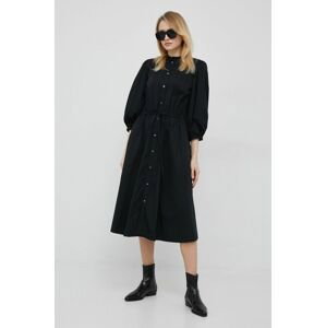 Bavlnené šaty Polo Ralph Lauren čierna farba, midi, áčkový strih