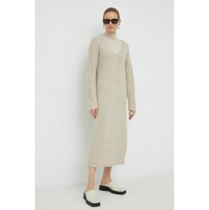 Vlnené šaty By Malene Birger Favine béžová farba, maxi, oversize