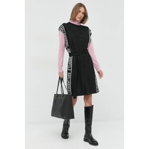 Vlnené šaty Karl Lagerfeld čierna farba, mini, rovný strih