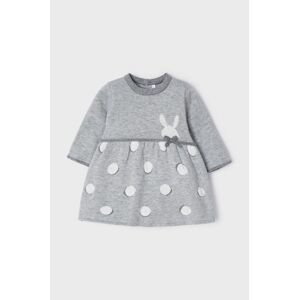 Dievčenské bavlnené šaty Mayoral Newborn šedá farba, mini, áčkový strih