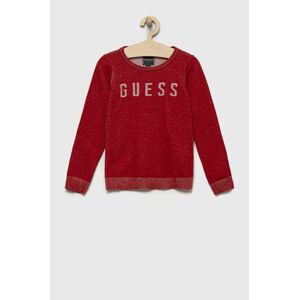 Detský bavlnený sveter Guess červená farba, tenký