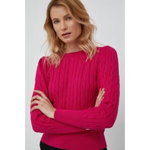 Bavlnený sveter Lauren Ralph Lauren dámsky, ružová farba, tenký,