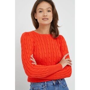 Bavlnený sveter Lauren Ralph Lauren dámsky, oranžová farba, tenký,