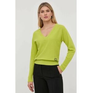Vlnený sveter Twinset dámsky, zelená farba, tenký